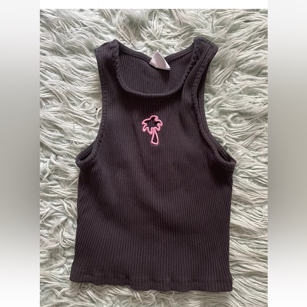 Black Sleeveless crop top with Pink Palm Tree Zara size 11/12